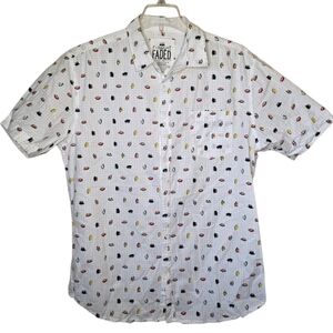 Straight Faded Sushi Graphic Short Sleeve Button Down Size Large